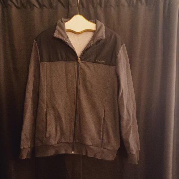 Calvin Klein Mens Full Zip Jacket Gray Black Pockets Mock Neck Logo Size XL - Picture 1 of 6